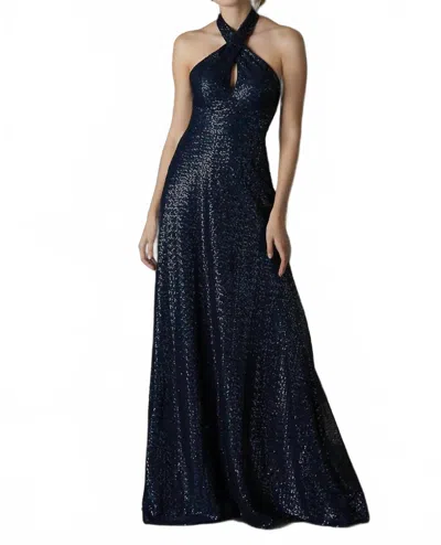 Morilee Halter Caviar Mesh Bridesmaid Dress In Navy In Blue