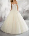 Morilee Liberty Crystal And Pearl Gown In Ivory/champagne In Multi