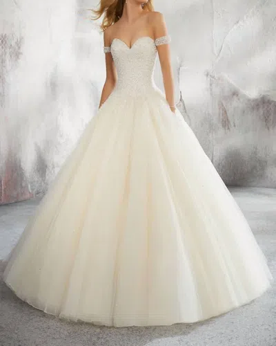 Morilee Liberty Crystal And Pearl Gown In Ivory/champagne In Yellow