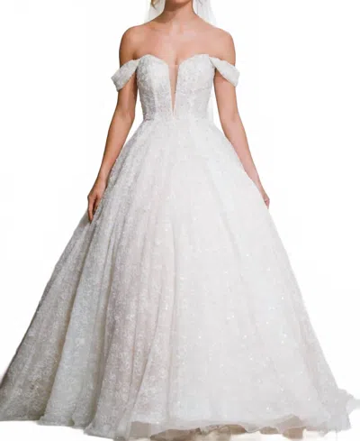 Morilee Loucette Crystal Beading Gown In Ivory In Beige