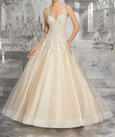 Morilee Mahala Crystal Beaded Dress In Ivory/light Gold In Beige