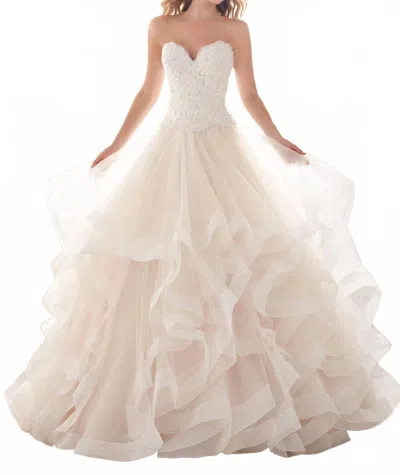 Morilee Marcia Crystal Beaded Gown In Ivory/champagne In Beige