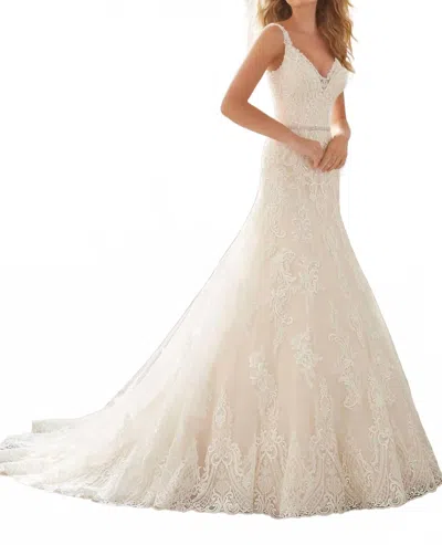 Morilee Mariana Vintage Alencon Lace Gown In Ivory/champagne In Multi