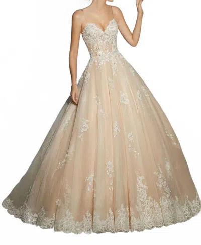 Morilee Mariska Embroidered Alencon Lace Gown In Ivory/nude In Beige