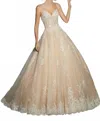 Morilee Mariska Embroidered Alencon Lace Gown In Ivory/nude In Gold