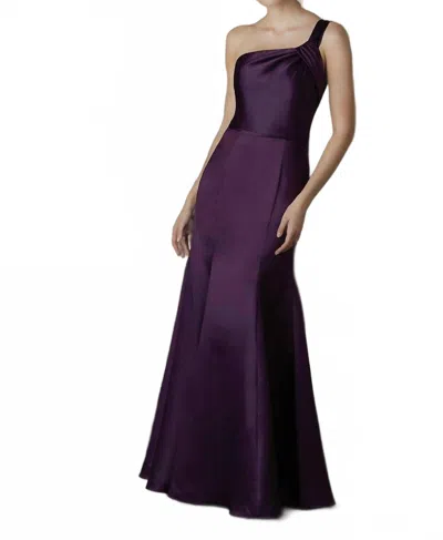 Morilee Mermaid Satin One Shoulder Bridesmaid Dress In Eggplant In Purple