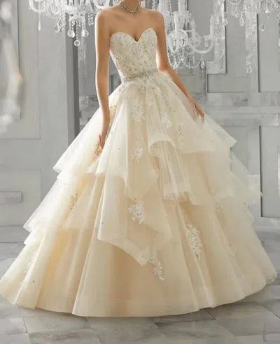 Morilee Moira Diamante Beaded Gown In Ivory/light Gold In Beige