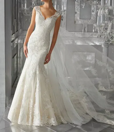 Morilee Monet Frosted Embroidered Dress In Ivory/light Gold In White