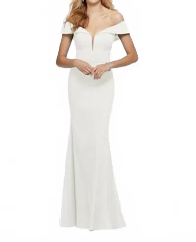 MORILEE OFF SHOULDER FITTED GOWN IN IVORY