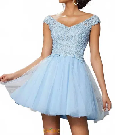 Morilee Off The Shoulder Cap Sleeves Dress In Bahama Blue