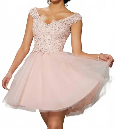 Morilee Off The Shoulder Cap Sleeves Dress In Blush In Pink
