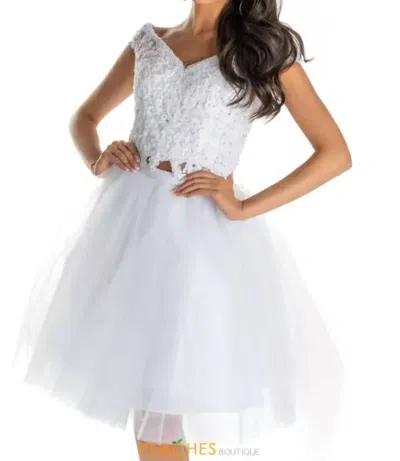 Morilee Off The Shoulder Cap Sleeves Dress In White