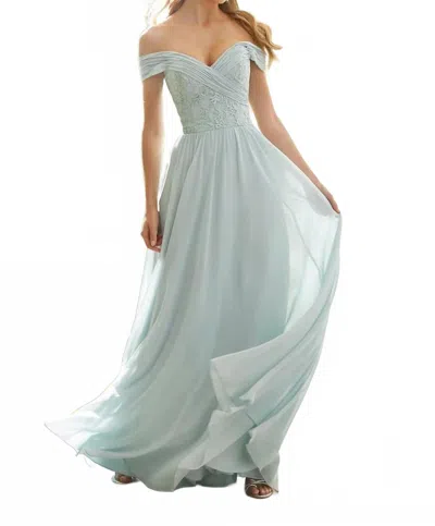 Morilee Off The Shoulder Embroidered Bodice Bridesmaids Dress In Sea Glass In Green
