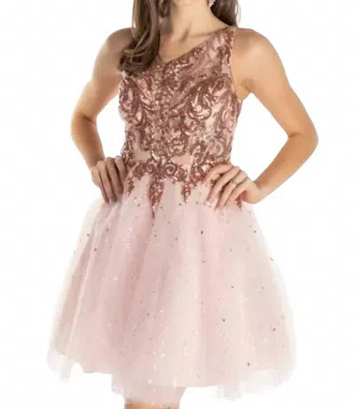 Morilee One Shoulder Dress In Blush/rosegold In Pink