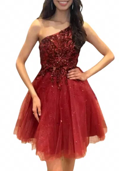Morilee One Shoulder Dress In Sangria In Red