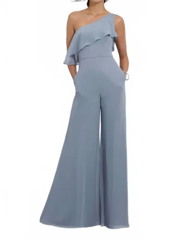 Morilee One Shoulder Ruffled Strap Chiffon Jumpsuit In Dove In Multi