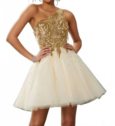 Morilee One-shoulder Tulle Dress In Champagne/gold In Neutral