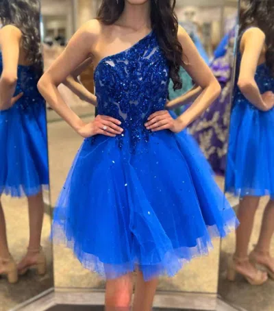 Morilee One-shoulder Tulle Dress In Regal Royal In Blue