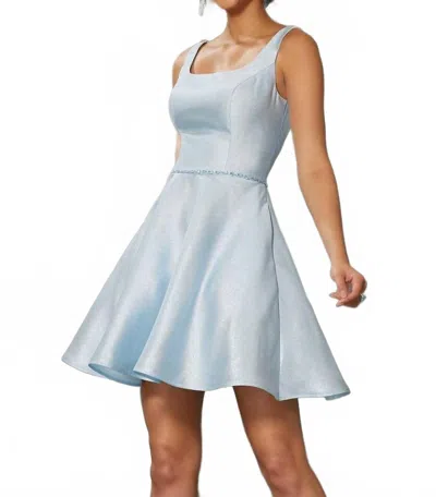 Morilee Open Back Metallic Satin Party Dress In Blue