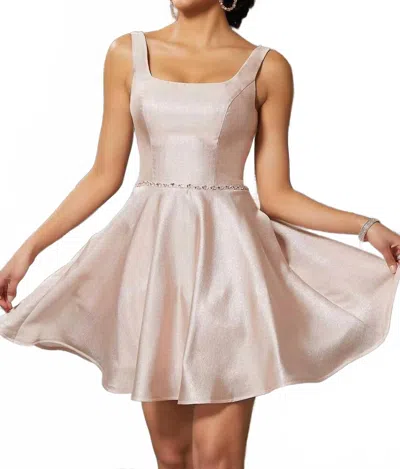 Morilee Open Back Metallic Satin Party Dress In Blush In Pink