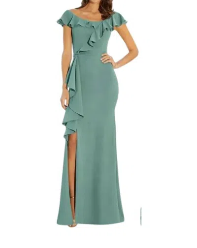 Morilee Portrait Neckline Ruffle Dress In Jade In Blue