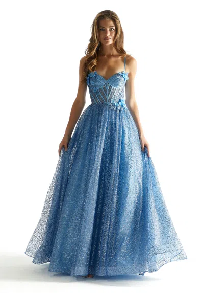Morilee Prom 49001 Long Formal Floral Sequin Prom Dress In Blue