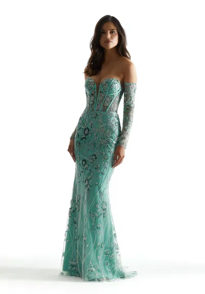 Morilee Prom 49002 Long Pattern Formal Sequin Prom Dress In Blue