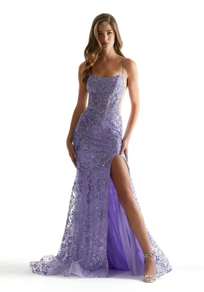 Morilee Prom 49006 Beaded Long Formal Glitter Slit Prom Dress In Blue