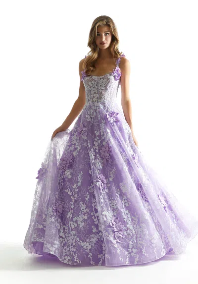 Morilee Prom 49072 Sequin Long Ball Gown Floral Prom Dress In Purple