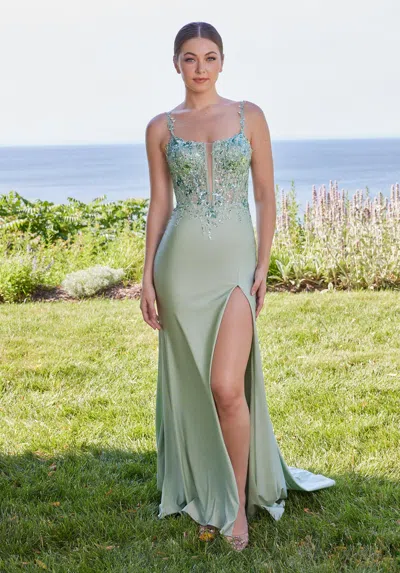 Morilee Prom 49132 Long Prom Lace Formal Glitter Dress In Green