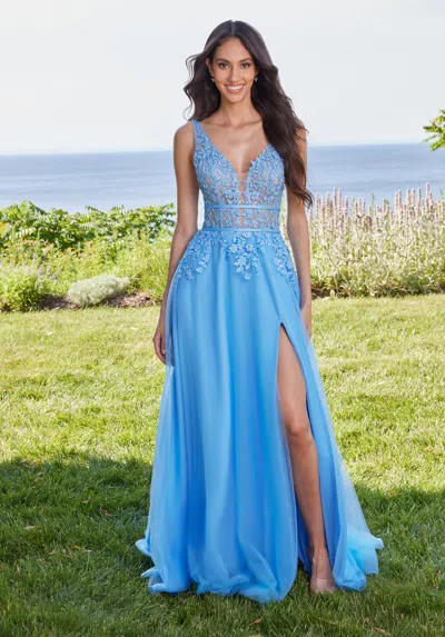 Morilee Prom 49133 A Line Long Formal Floral Applique Prom Dress In Multi