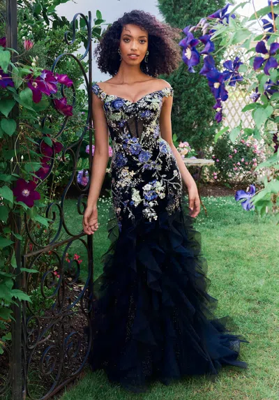 Morilee Prom 49148 Long Mermaid Prom Floral Formal Dress In Black