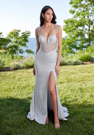 Morilee Prom 49186 Long Fit Formal Prom Metallic Dress In White