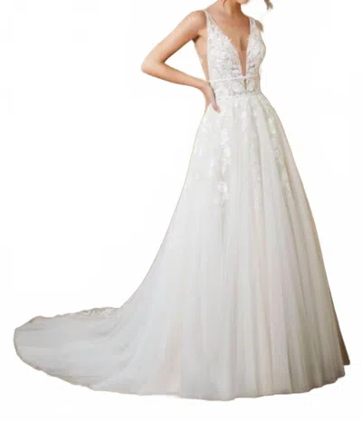 Morilee Rosa Plunging V-neck Wedding Dress In Ivory/champagne In White
