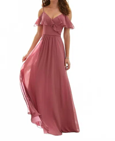 Morilee Ruffled Cold Shoulder Sleeves Chiffon Bridesmaid Dress In Rosewood In Brown