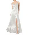 Morilee Satin Wrap-style Evening Gown In Ivory In Neutral