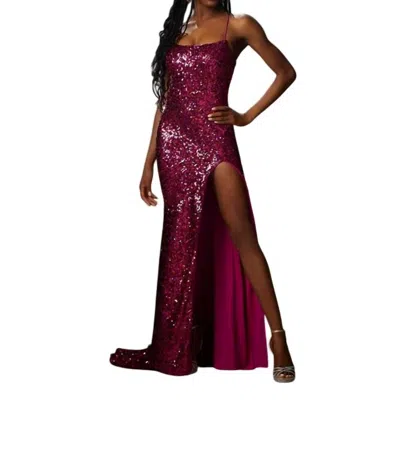 Morilee Scoop Neckline Fitted Bodice Dress In Jubilee In Burgundy