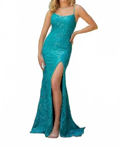 Morilee Sequin Open Back Prom Dress In Teal In Blue