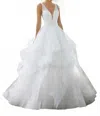 Morilee Stella Draped Wedding Gown In Ivory In Animal Print