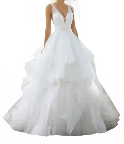 Morilee Stella Draped Wedding Gown In Ivory In Animal Print