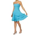 Morilee Strapless Chiffon Tiered Cocktail Dress In Peacock In Blue