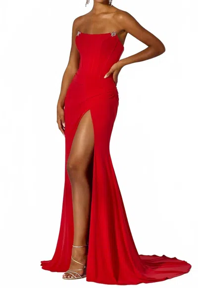 Morilee Strapless Scoop Prom Gown In Red