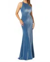 Morilee Stretch Velvet Sheath Bridesmaid Dress In Slate In Blue