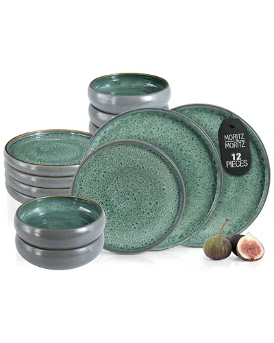 Moritz & Moritz Solid 12pc Green Stoneware Dinnerware Set