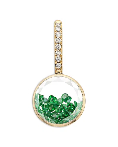 Moritz Glik 18k Yellow Gold Emerald & Diamond Kaleidoscope Shaker Round Charm Pendant In Green