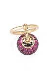 Moritz Glik Marcel Flip 18k Yellow Gold Ruby; Black Diamond Shaker Ring