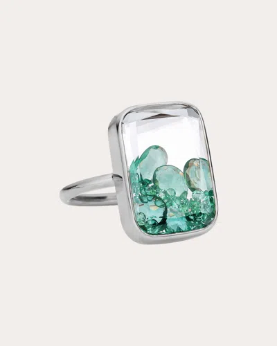 Moritz Glik Women's Ten Fourteen 18k Gold Crystal And Emerald Shaker Ring In White