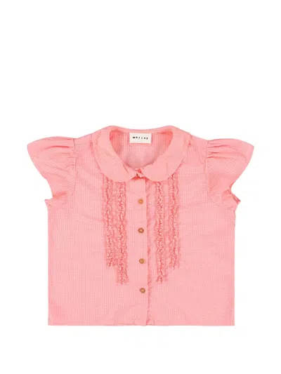 Morley Kids' Ruffle-trimmed Cap-sleeve Shirt In Pink