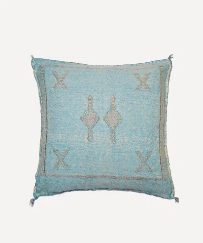 Moroccan White Cactus Silk Cushion In Blue