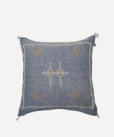 Moroccan White Cactus Silk Cushion In Blue
